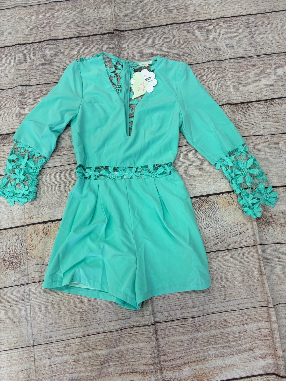 😍 Juniors Teal Lace-Trim Romper